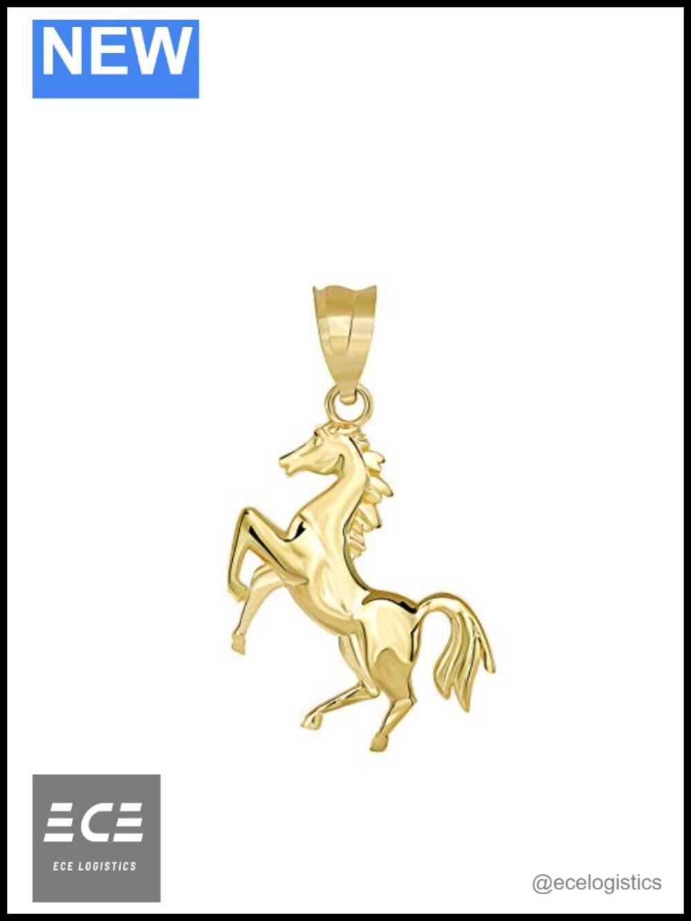 10K Yellow Gold Running Stallion Horse Pendant Necklace Charm